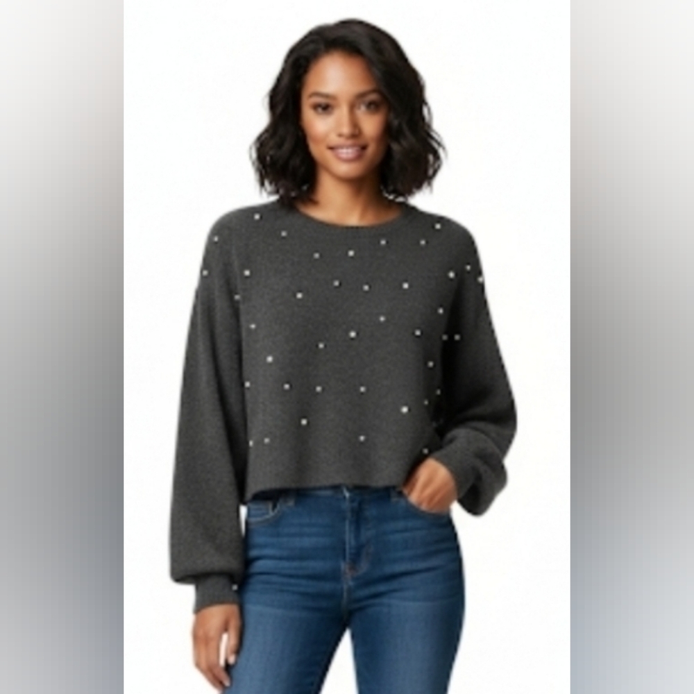 Zara Charcoal Knit Sweater with Embellishments
